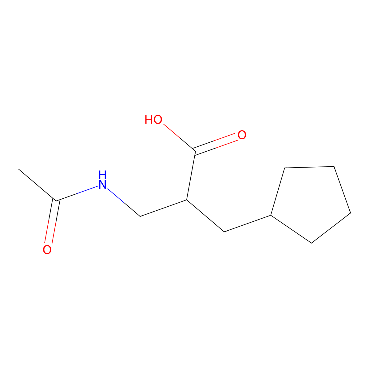 2-(Cyclopentylmethyl)-3-acetamidopropanoic acid molecular structure, CAS 2290417-23-9