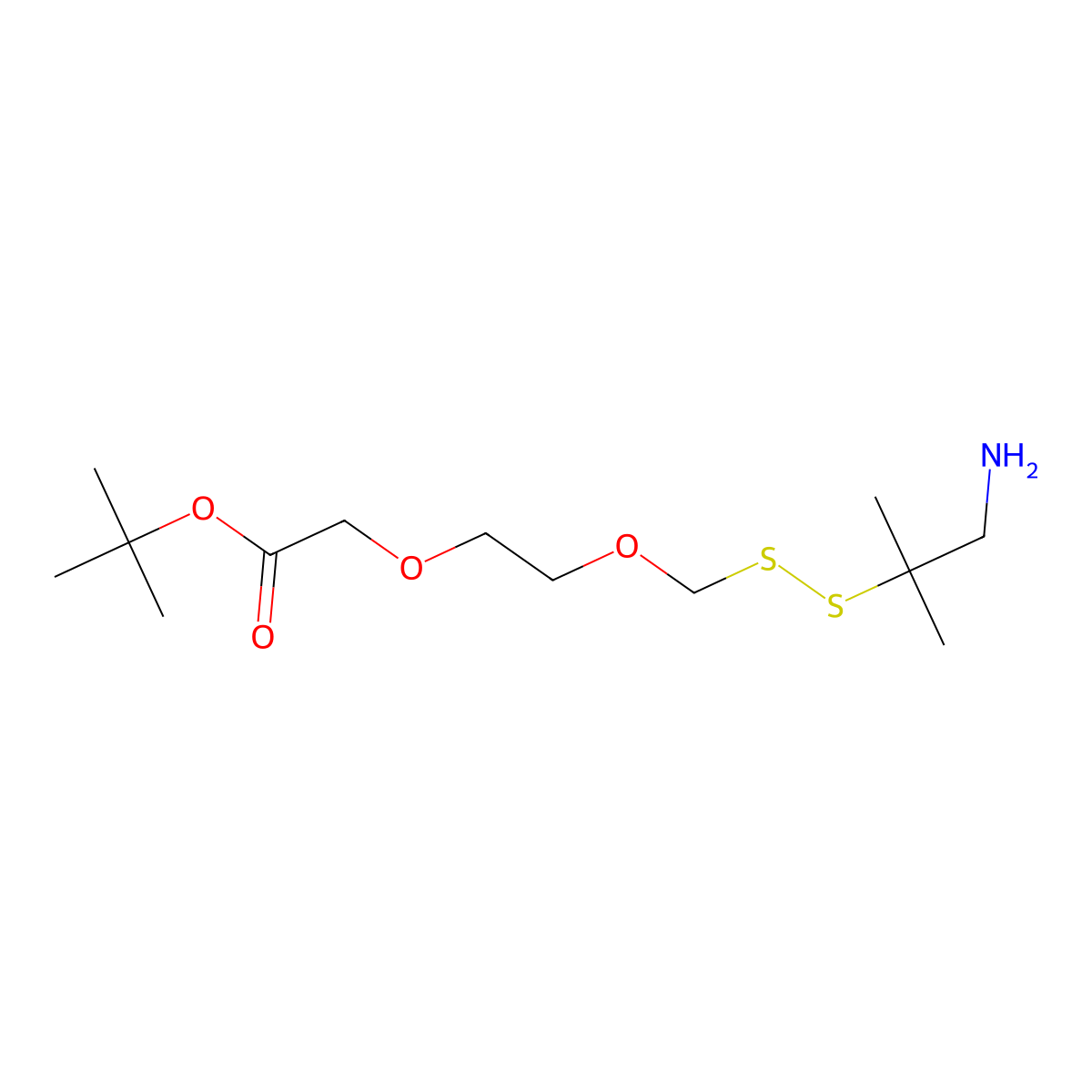 Tert-butyl 2-[2-[[(2-amino-1,1-dimethyl-ethyl)disulfanyl]methoxy]ethoxy]acetate molecular structure, CAS 2290496-52-3