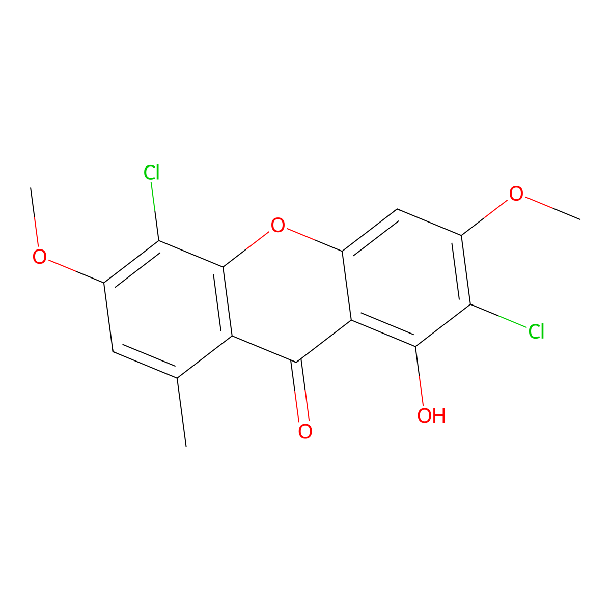 2,5-Dichloro-1-hydroxy-3,6-dimethoxy-8-methyl-9H-xanthen-9-one molecular structure, CAS 22905-22-2