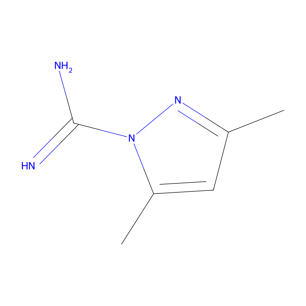 3,5-Dimethylpyrazole-1-carboxamidine molecular structure, CAS 22906-75-8
