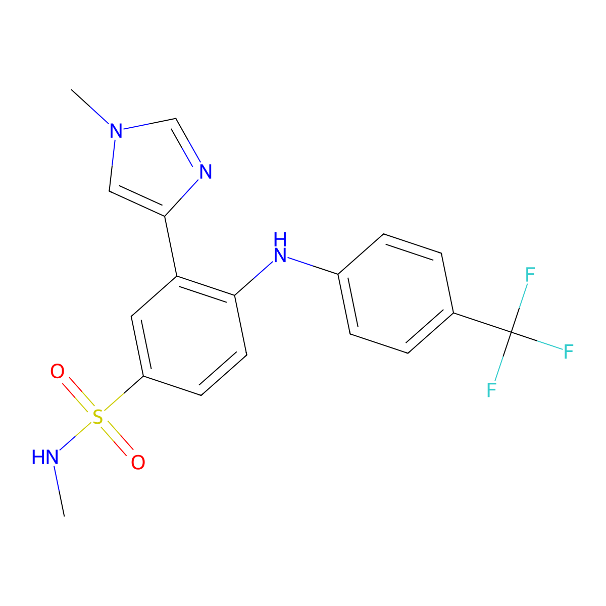 N-Methyl-3-(1-methyl-1H-imidazol-4-yl)-4-((4-(trifluoromethyl)phenyl)amino)benzenesulfonamide molecular structure, CAS 2290608-13-6