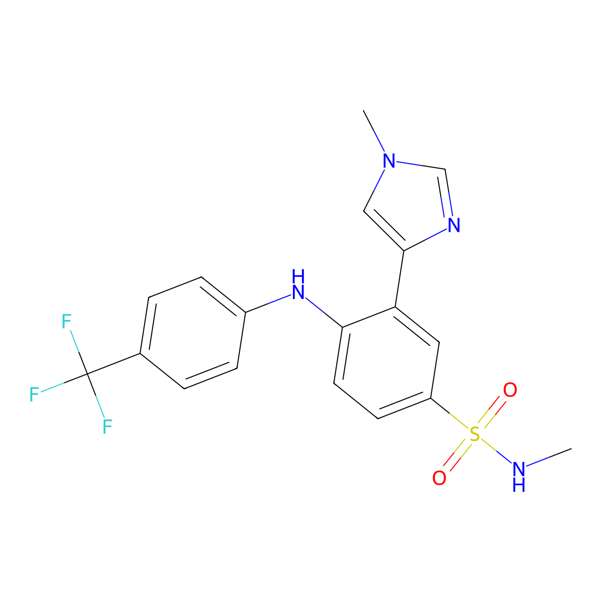 N-Methyl-3-(1-methyl-1H-imidazol-4-yl)-4-((4-(trifluoromethyl)phenyl)amino)benzenesulfonamide molecular structure, CAS 2290608-13-6