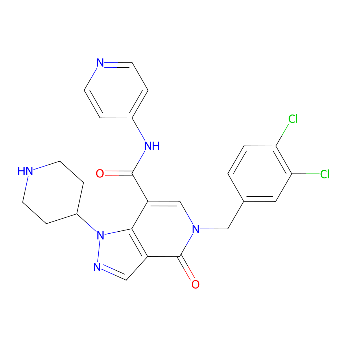 5-[(3,4-dichlorophenyl)methyl]-4-oxo-1-piperidin-4-yl-N-pyridin-4-ylpyrazolo[4,3-c]pyridine-7-carboxamide molecular structure, CAS 2290660-61-4