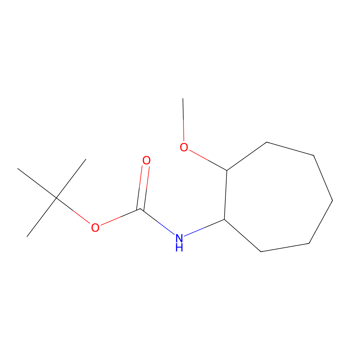 rac-tert-butyl N-[(1R,2R)-2-methoxycycloheptyl]carbamate molecular structure, CAS 2290826-48-9