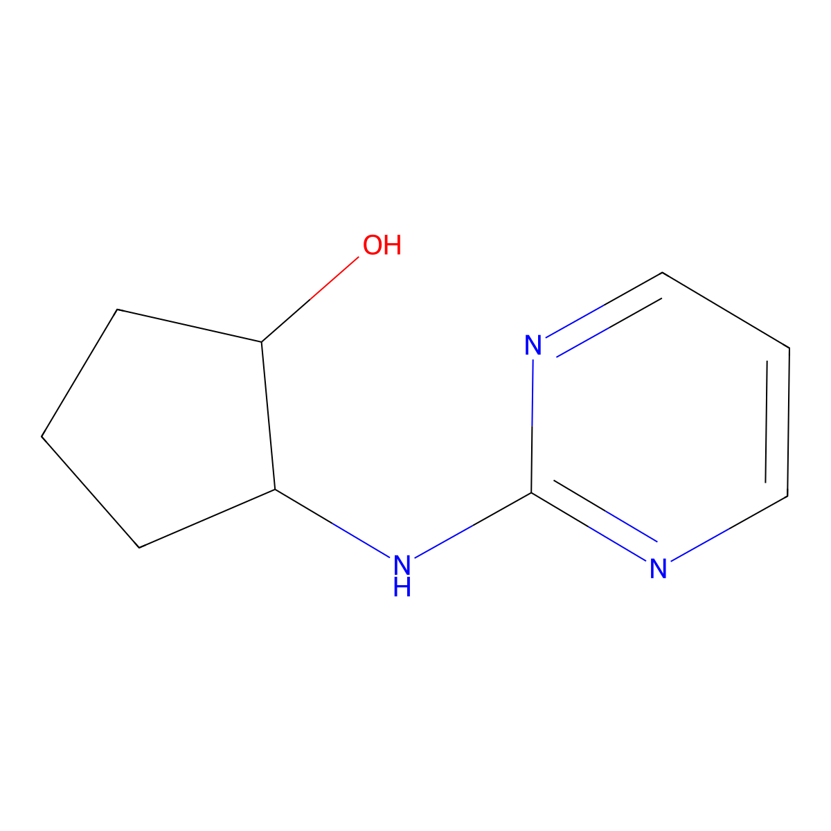 (1R,2R)-2-[(pyrimidin-2-yl)amino]cyclopentan-1-ol molecular structure, CAS 2290898-52-9