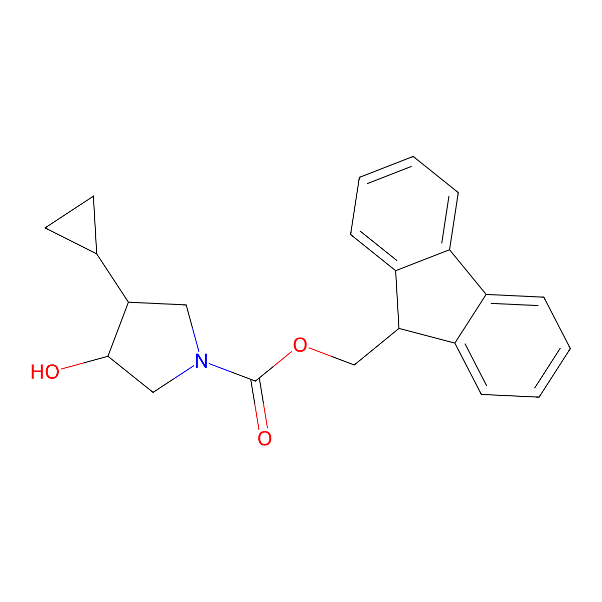 rac-(9H-fluoren-9-yl)methyl (3R,4S)-3-cyclopropyl-4-hydroxypyrrolidine-1-carboxylate molecular structure, CAS 2290957-25-2