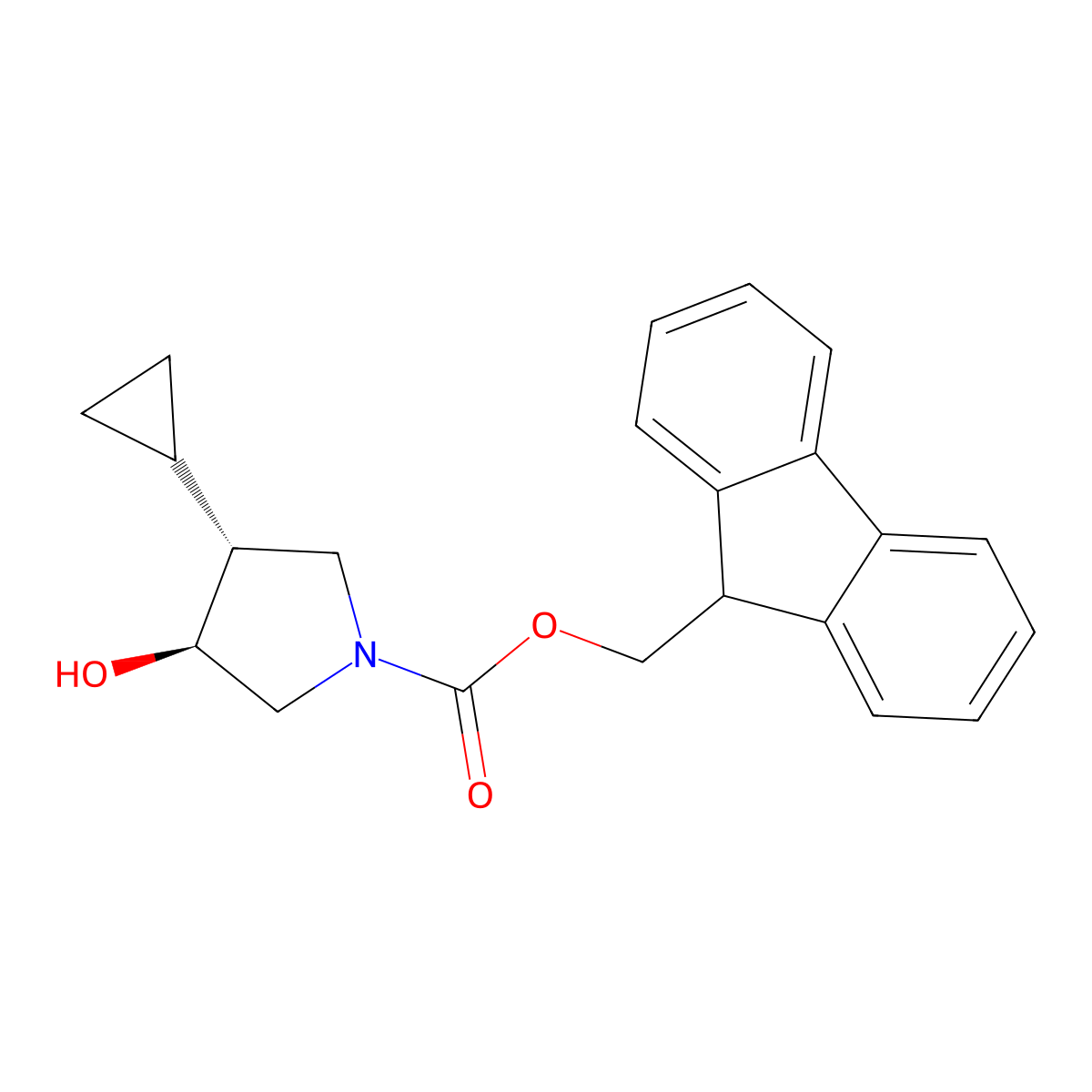 rac-(9H-fluoren-9-yl)methyl (3R,4S)-3-cyclopropyl-4-hydroxypyrrolidine-1-carboxylate molecular structure, CAS 2290957-25-2