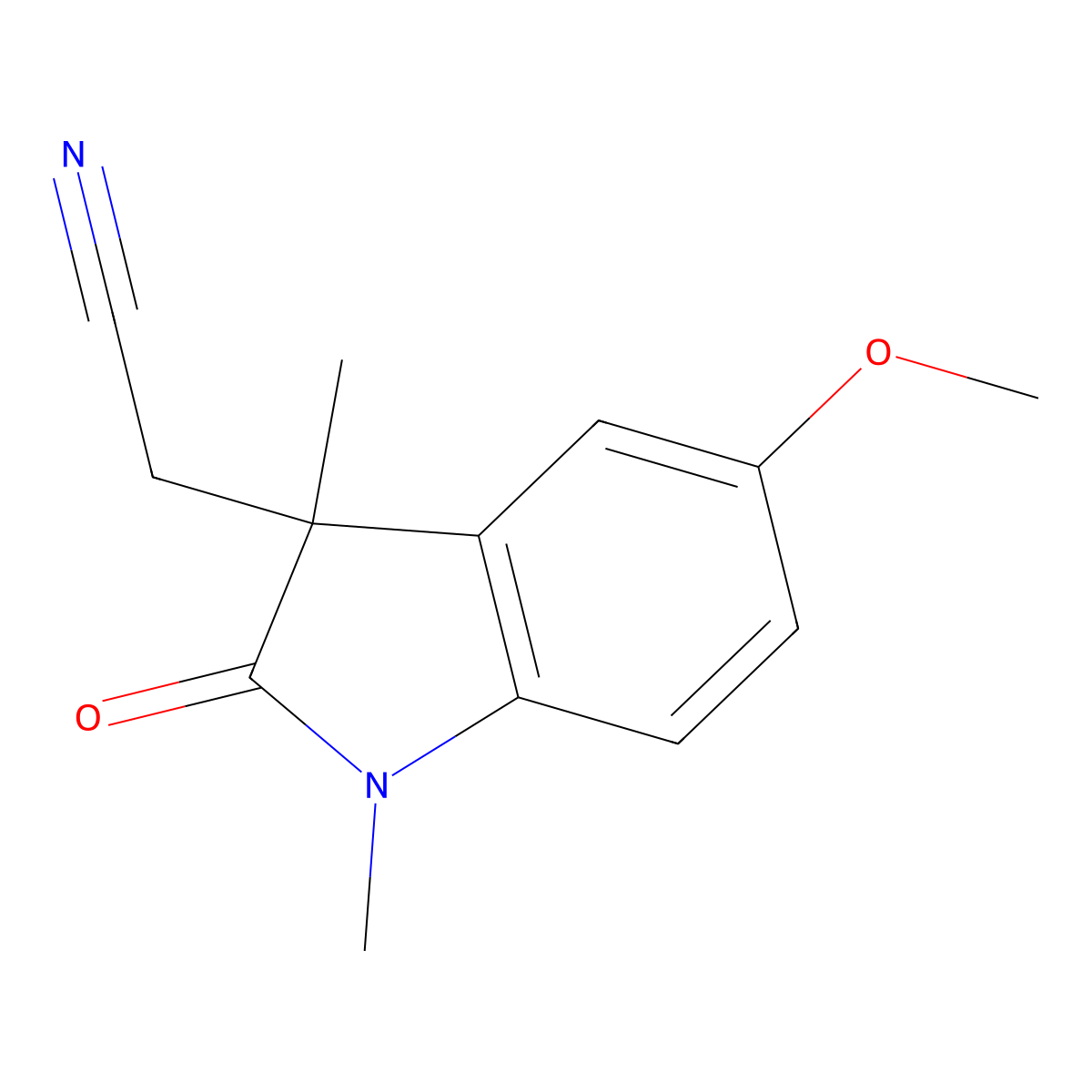 (5-Methoxy-1,3-dimethyl-2-oxo-2,3-dihydro-1H-indol-3-yl)acetonitrile molecular structure, CAS 2291-51-2
