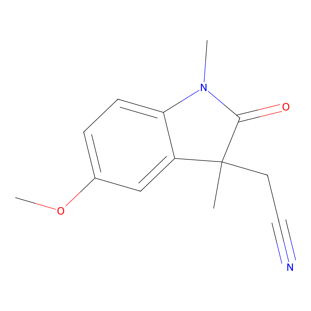 (5-Methoxy-1,3-dimethyl-2-oxo-2,3-dihydro-1H-indol-3-yl)acetonitrile molecular structure, CAS 2291-51-2