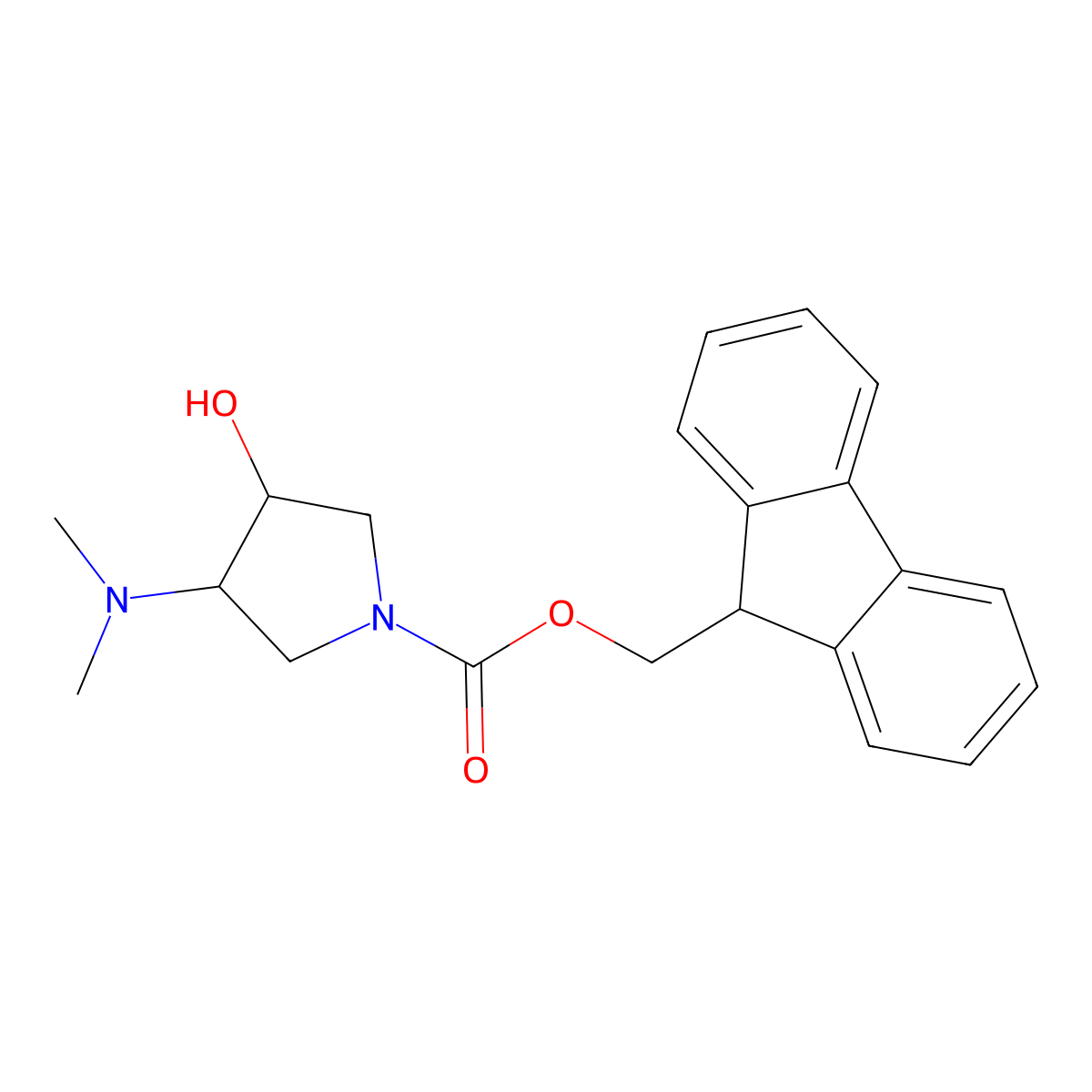 rac-(9H-fluoren-9-yl)methyl (3R,4R)-3-(dimethylamino)-4-hydroxypyrrolidine-1-carboxylate molecular structure, CAS 2291028-18-5