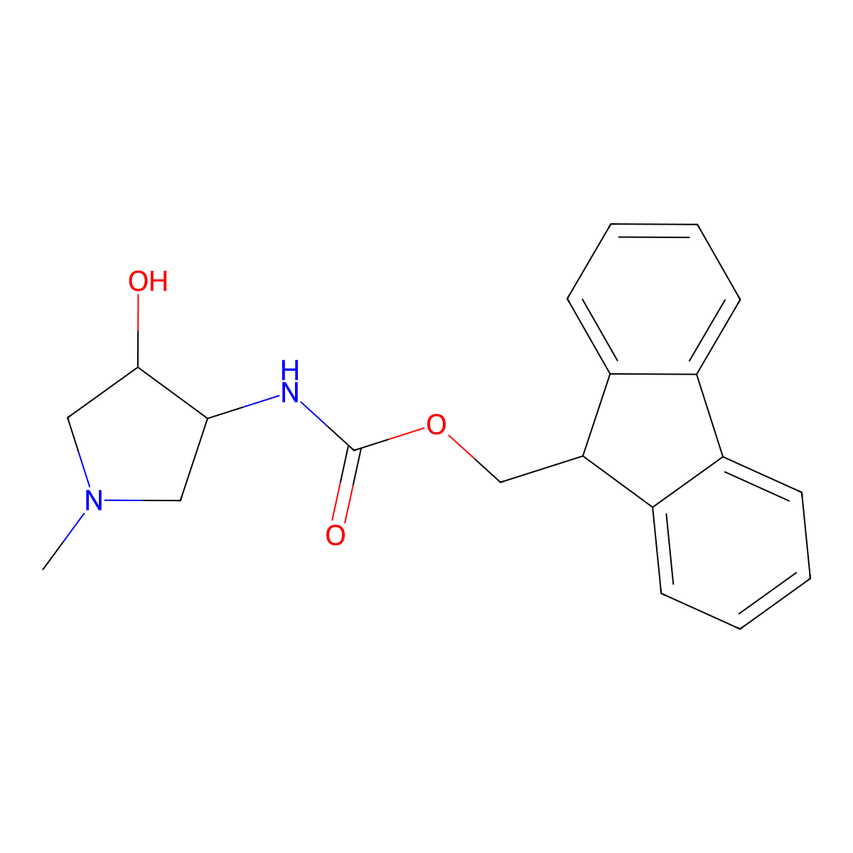 rac-(9H-fluoren-9-yl)methyl N-[(3R,4R)-4-hydroxy-1-methylpyrrolidin-3-yl]carbamate molecular structure, CAS 2291055-77-9