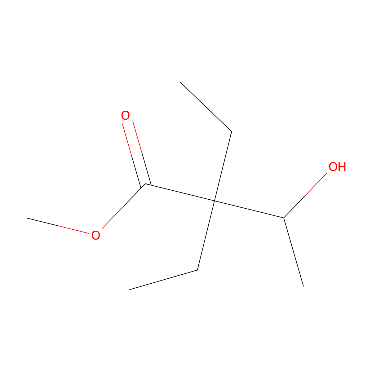 Methyl 2,2-diethyl-3-hydroxybutanoate molecular structure, CAS 22911-34-8