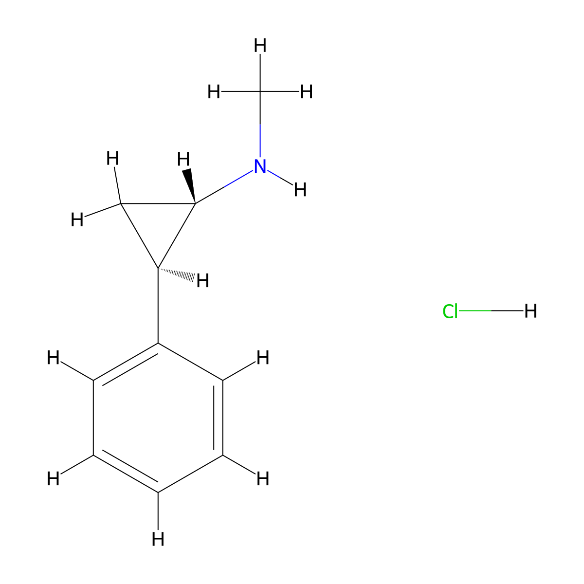 (1S,2R)-N-methyl-2-phenylcyclopropan-1-amine hydrochloride molecular structure, CAS 2291338-11-7