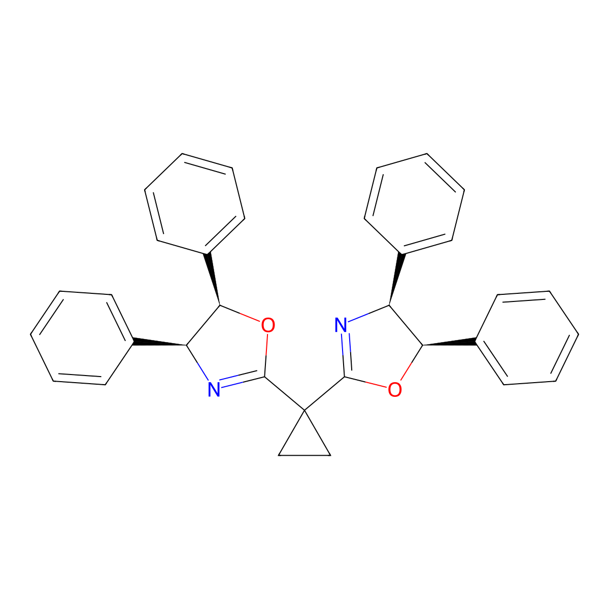 (4S,4'S,5R,5'R)-2,2'-(Cyclopropane-1,1-diyl)bis(4,5-diphenyl-4,5-dihydrooxazole) molecular structure, CAS 229184-97-8