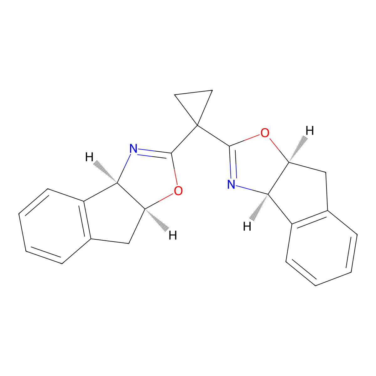 (3aR,3a'R,8aS,8a'S)-2,2'-(Cyclopropane-1,1-diyl)bis(8,8a-dihydro-3aH-indeno[1,2-d]oxazole) molecular structure, CAS 229184-98-9