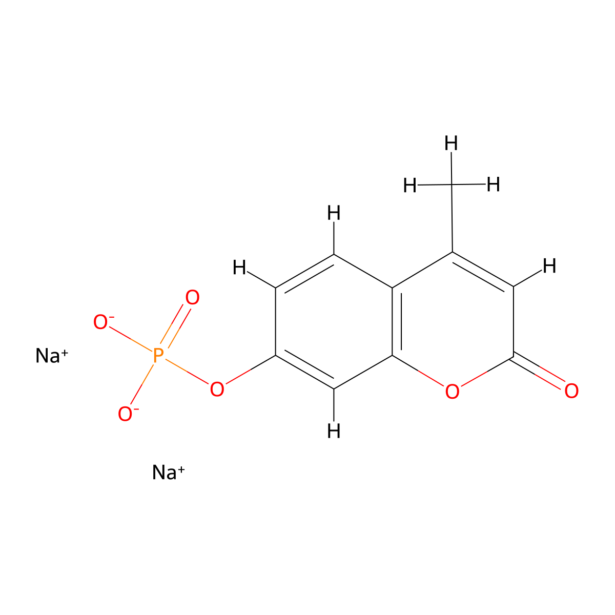 2H-1-Benzopyran-2-one, 4-methyl-7-(phosphonooxy)-, sodium salt (1:2) molecular structure, CAS 22919-26-2
