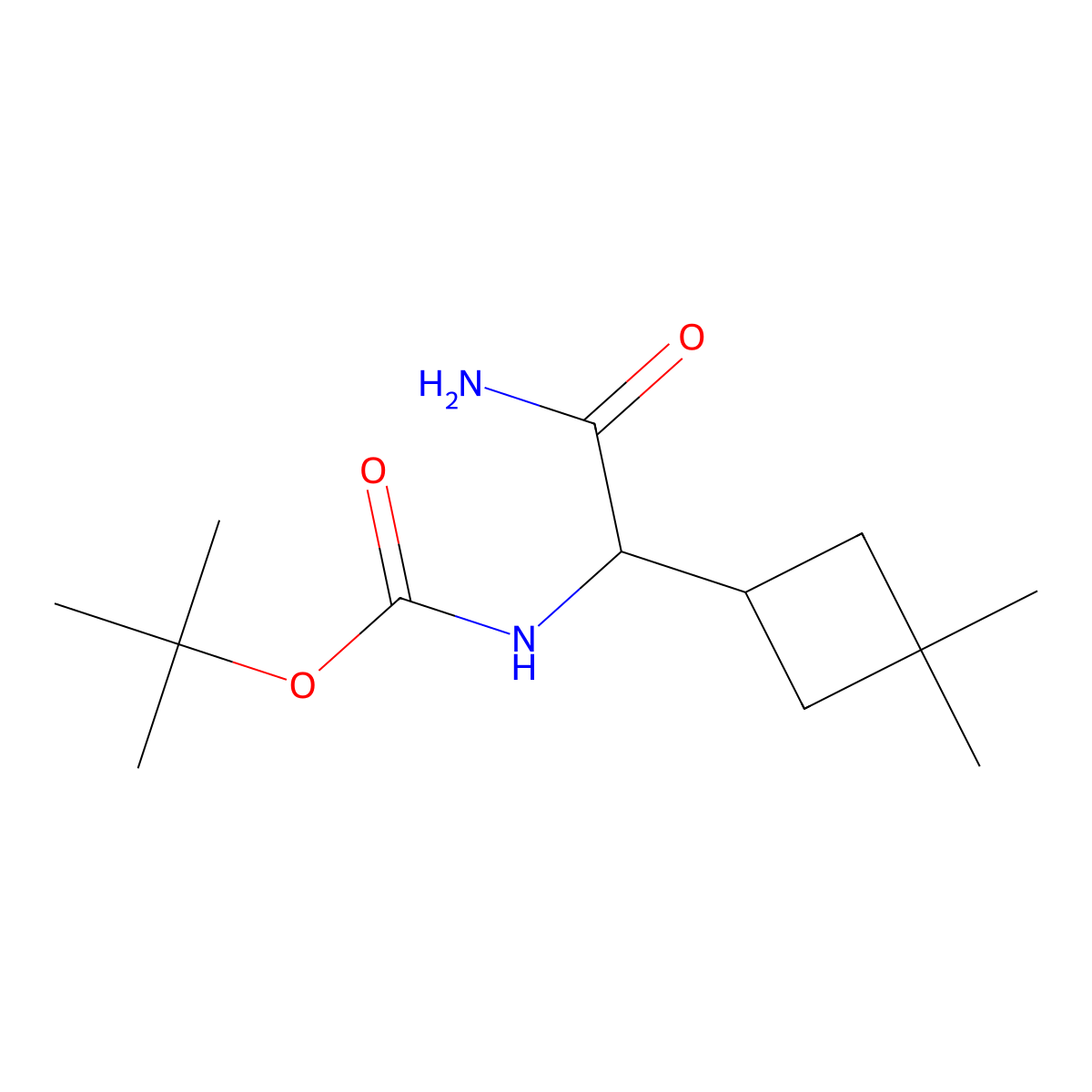 tert-butyl N-[2-amino-1-(3,3-dimethylcyclobutyl)-2-oxo-ethyl]carbamate molecular structure, CAS 2292439-23-5