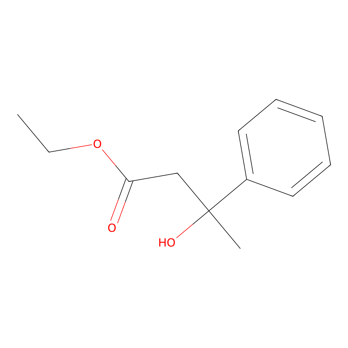 Ethyl 3-hydroxy-3-phenylbutanoate molecular structure, CAS 2293-60-9