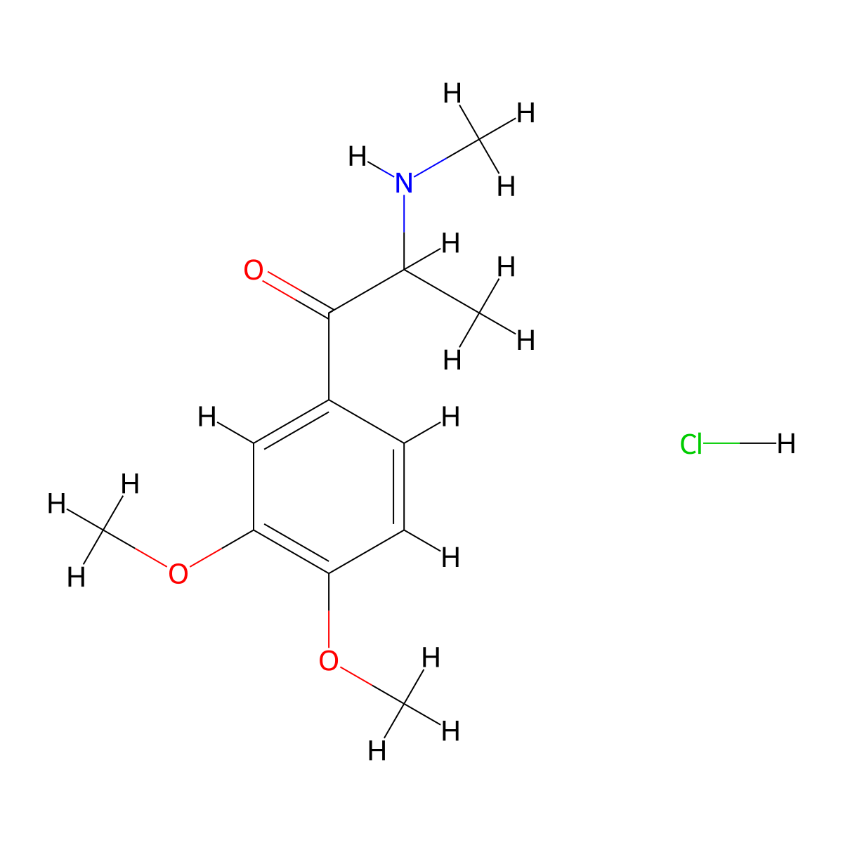 3,4-Dimethoxymethcathinone hydrochloride molecular structure, CAS 22930-82-1