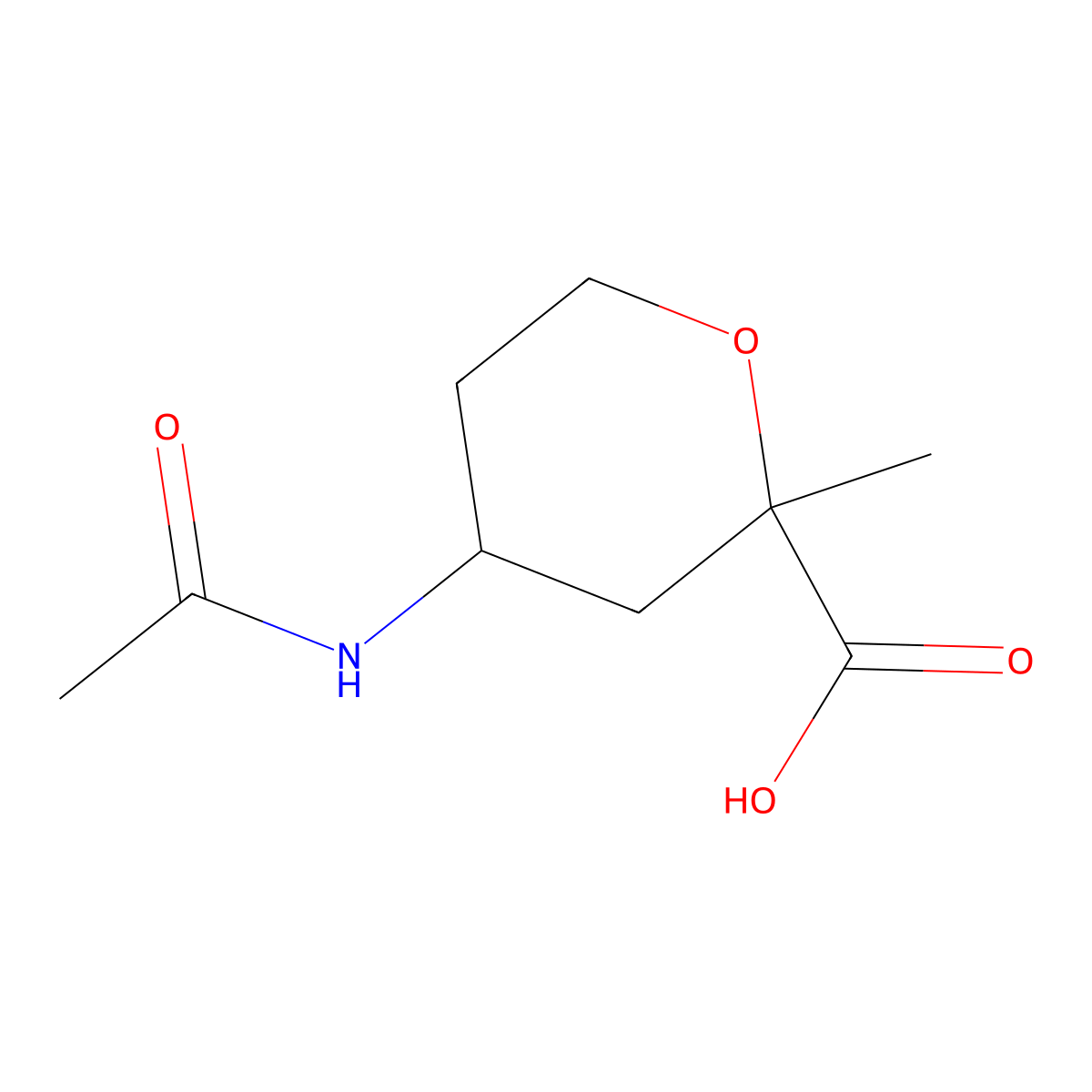 4-Acetamido-2-methyloxane-2-carboxylic acid molecular structure, CAS 2293096-82-7