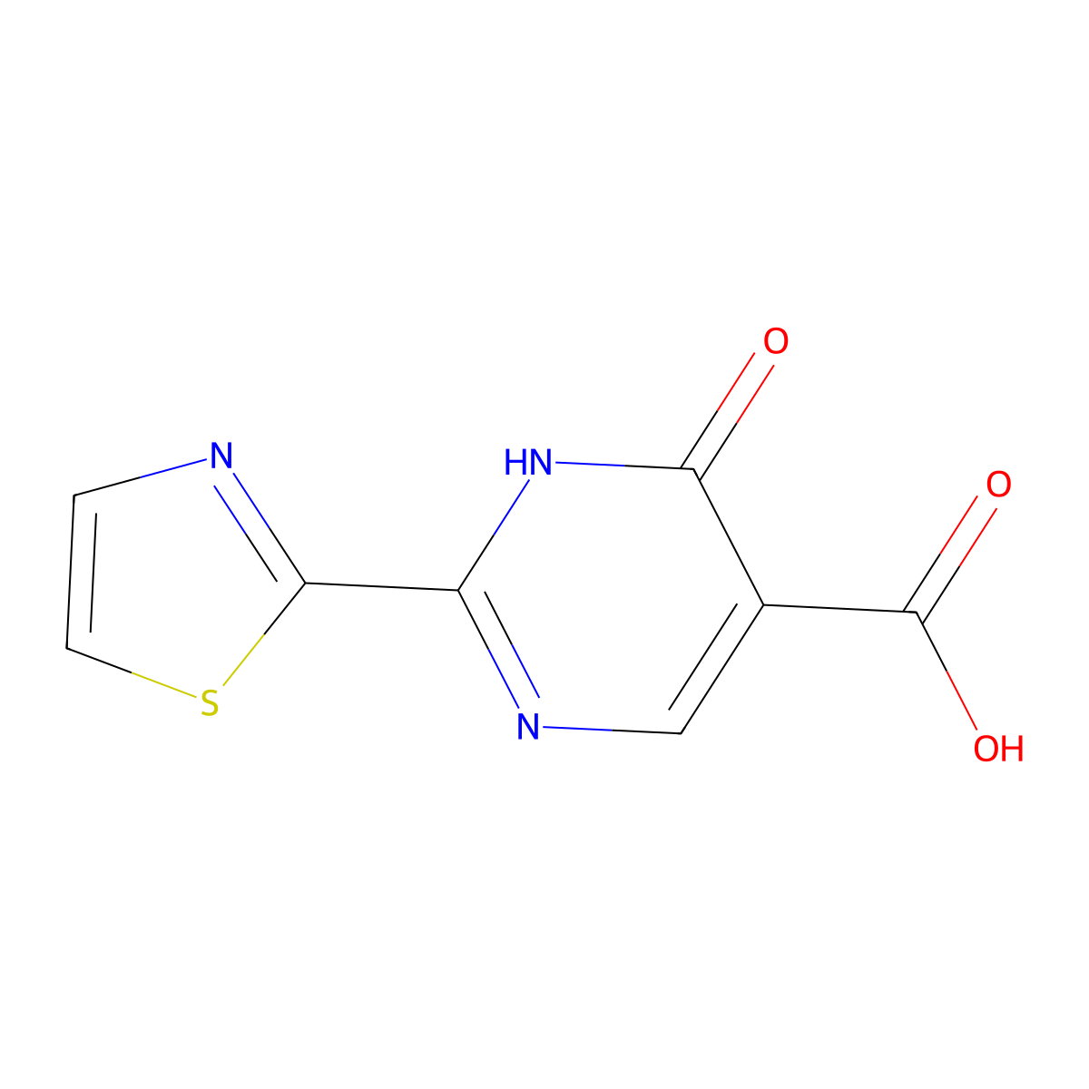 6-Oxo-2-(1,3-thiazol-2-yl)-1,6-dihydropyrimidine-5-carboxylic acid molecular structure, CAS 2293786-19-1