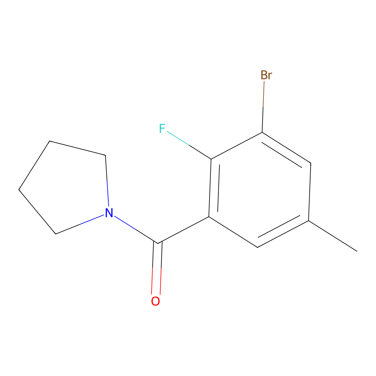 (3-Bromo-2-fluoro-5-methylphenyl)(pyrrolidin-1-yl)methanone molecular structure, CAS 2293793-09-4