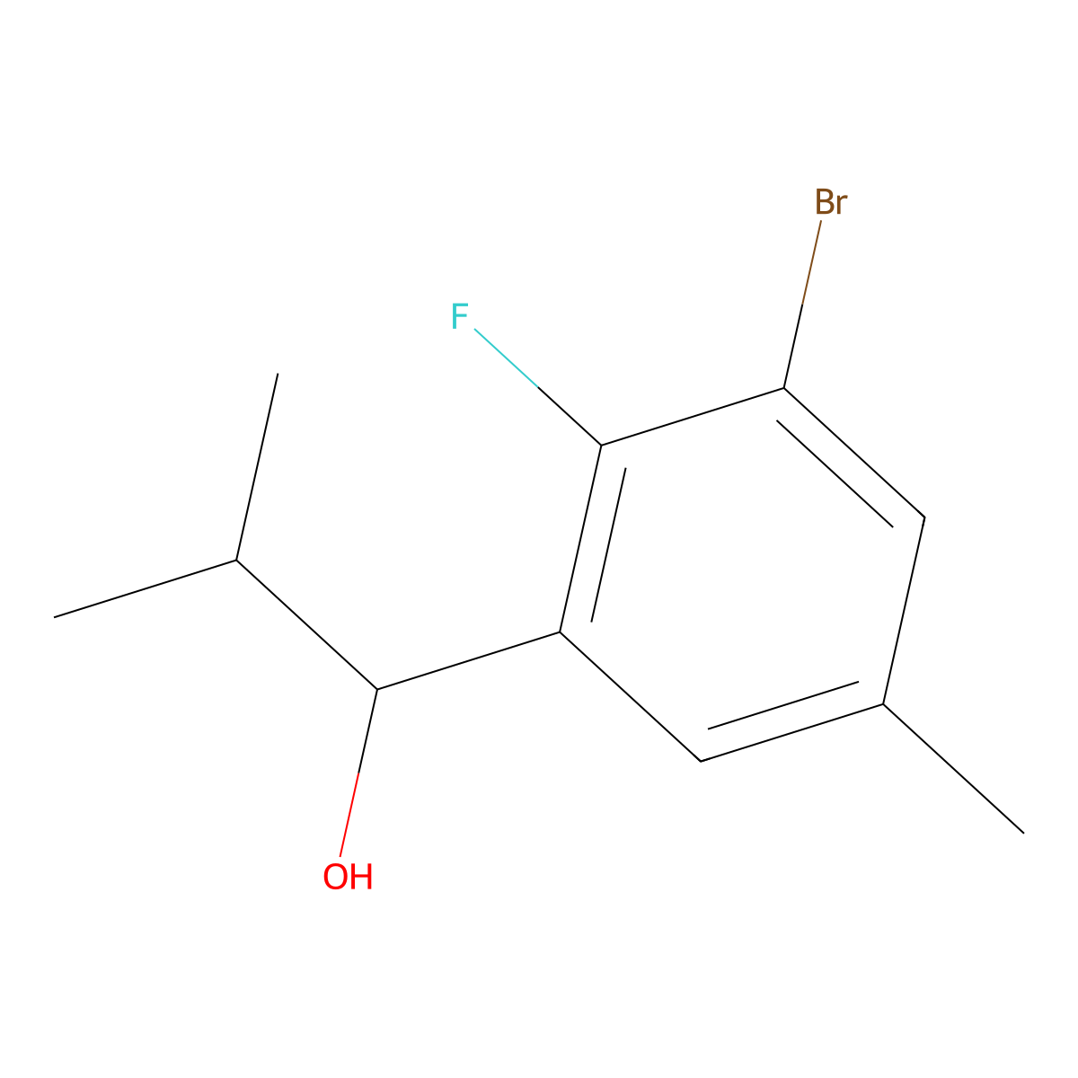 1-(3-Bromo-2-fluoro-5-methylphenyl)-2-methylpropan-1-ol molecular structure, CAS 2293804-61-0