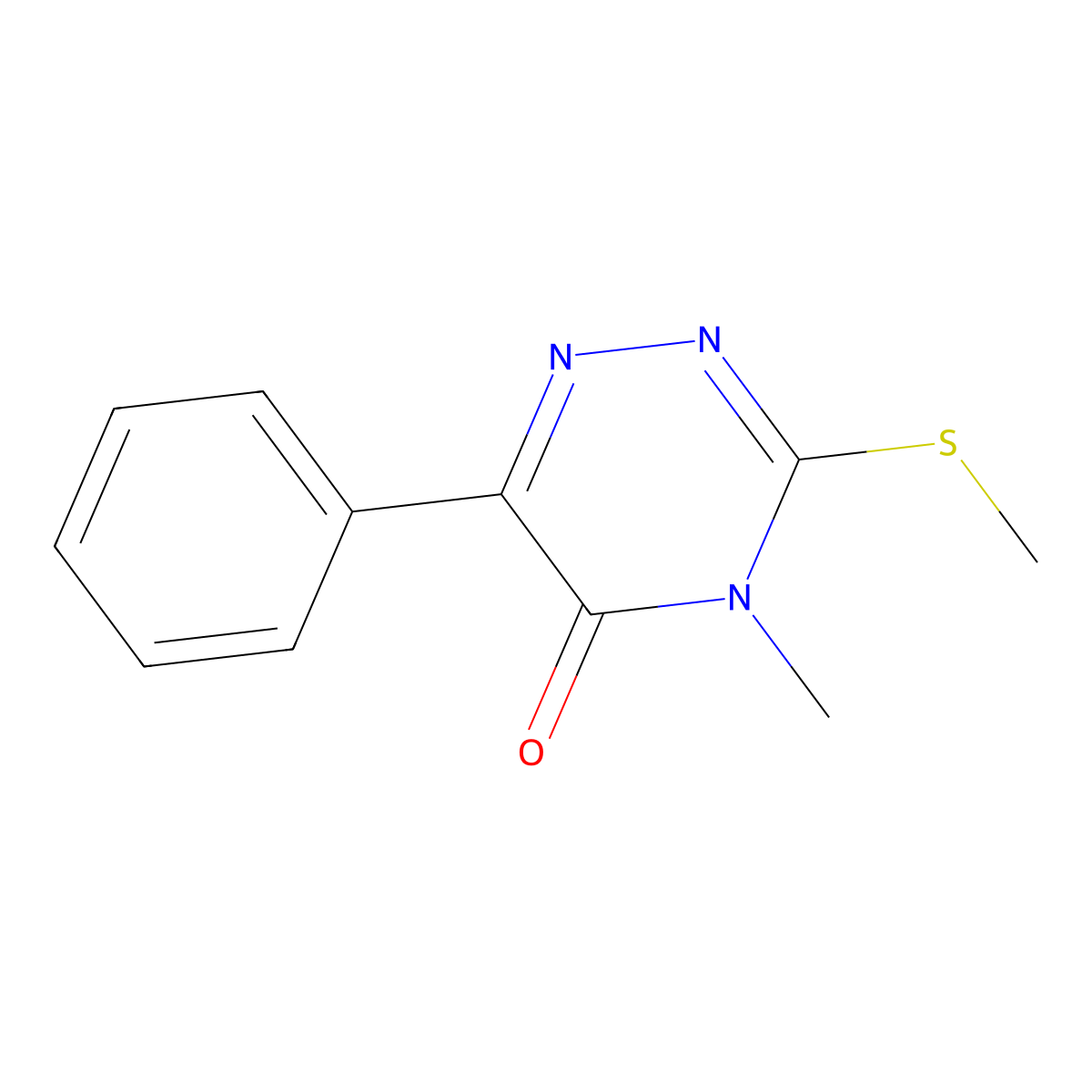 4-Methyl-3-(methylsulfanyl)-6-phenyl-1,2,4-triazin-5(4H)-one molecular structure, CAS 22943-30-2