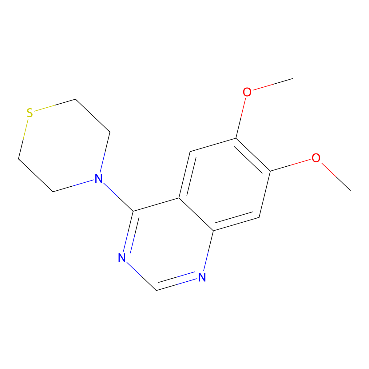 6,7-Dimethoxy-4-(thiomorpholin-4-yl)quinazoline molecular structure, CAS 229476-58-8