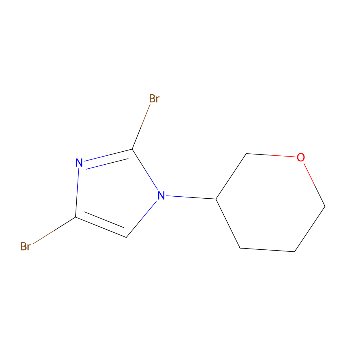 2,4-dibromo-1-(tetrahydro-2H-pyran-3-yl)-1H-imidazole molecular structure, CAS 2294944-84-4