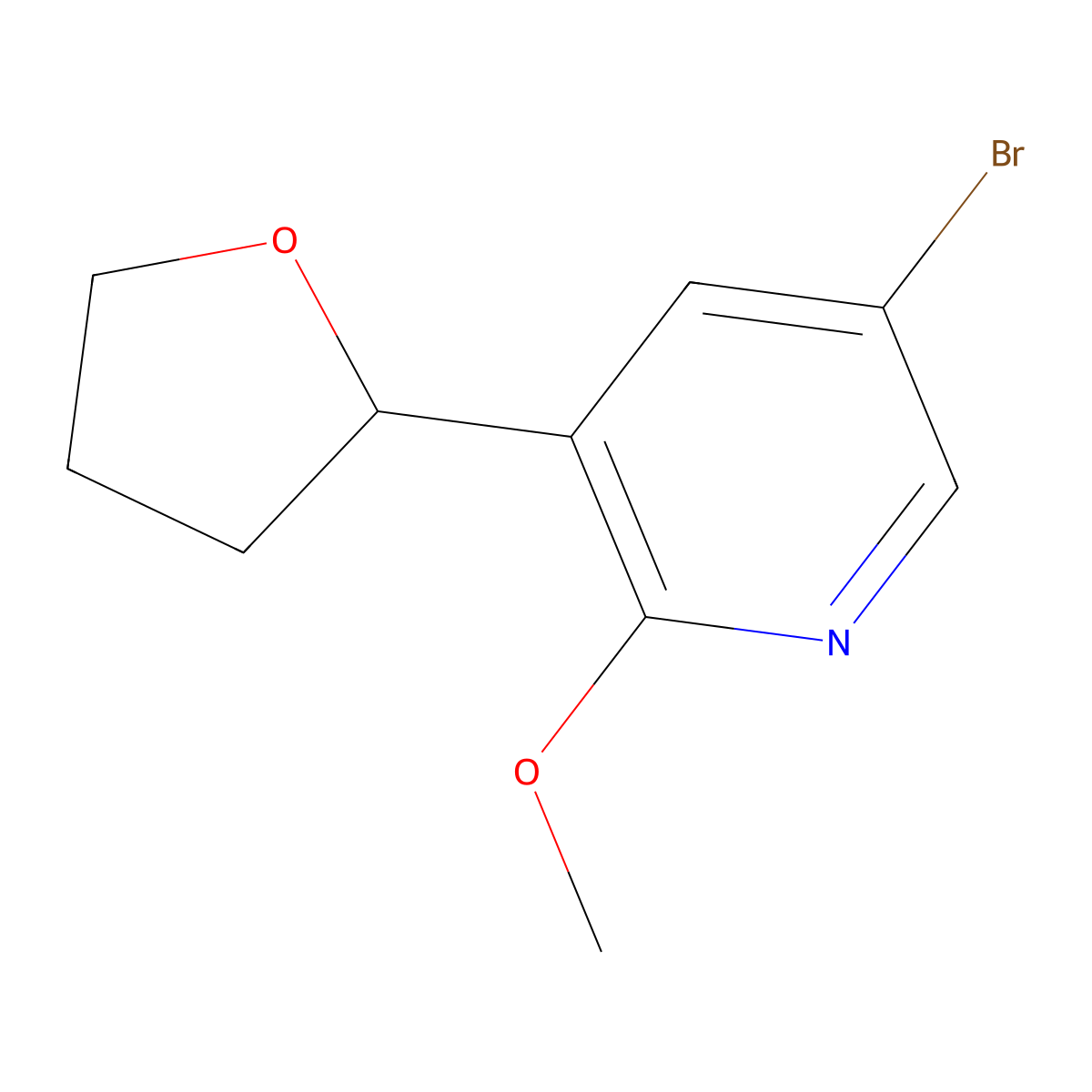 5-Bromo-2-methoxy-3-(tetrahydrofuran-2-yl)pyridine molecular structure, CAS 2294944-99-1