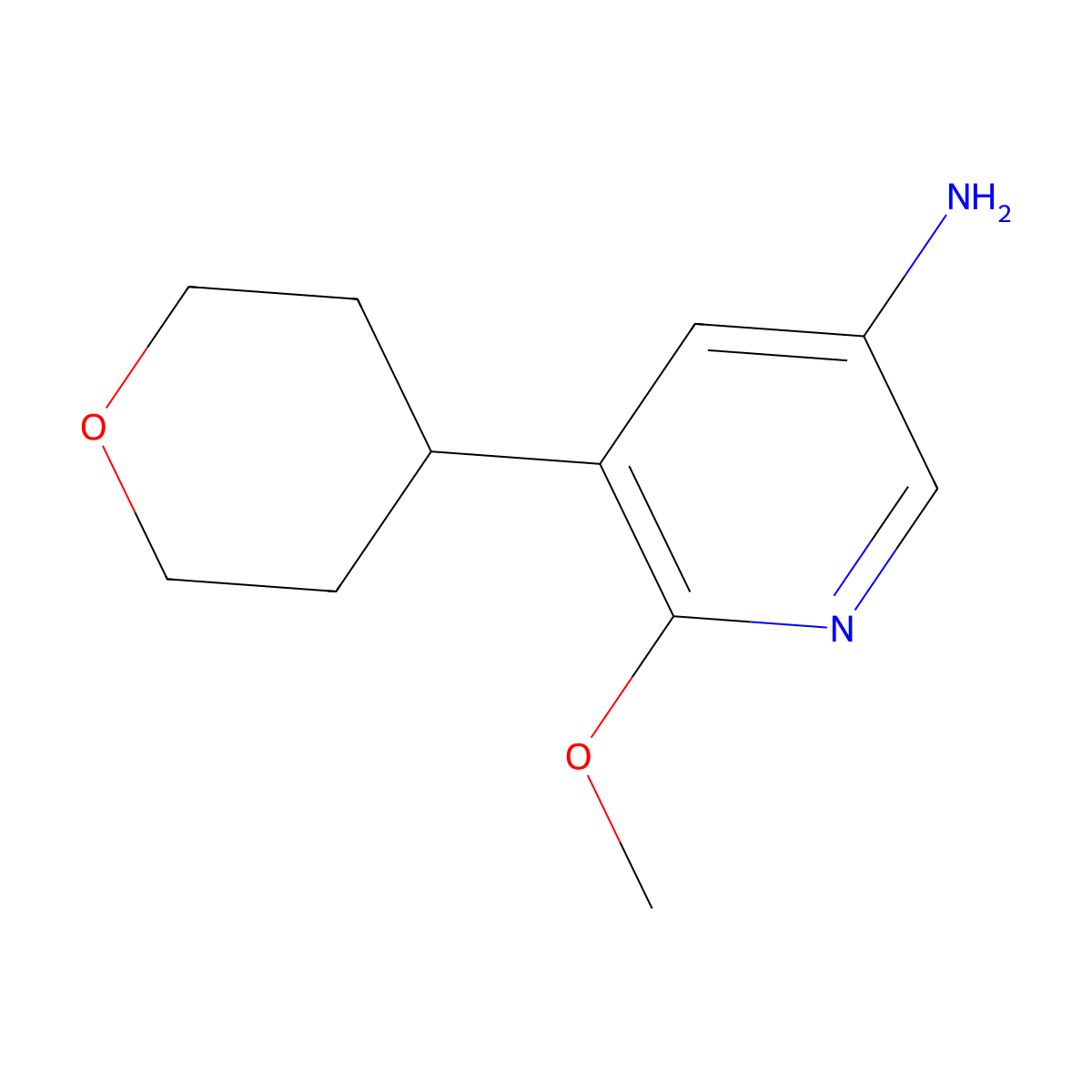 6-methoxy-5-(tetrahydro-2H-pyran-4-yl)pyridin-3-amine molecular structure, CAS 2294945-31-4