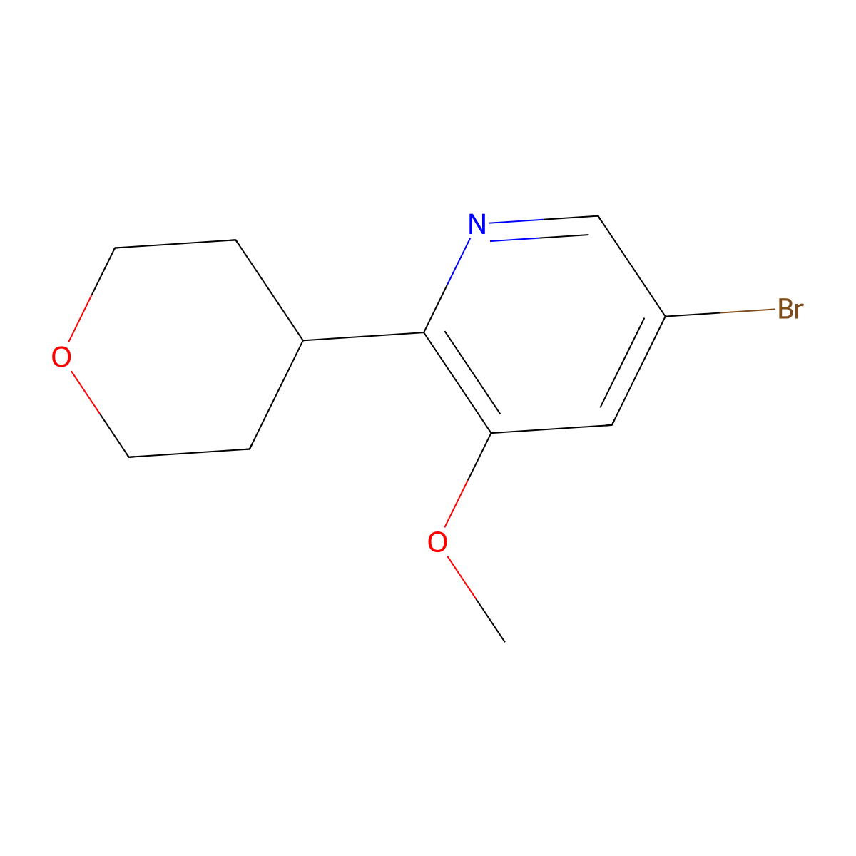 5-bromo-3-methoxy-2-(tetrahydro-2H-pyran-4-yl)pyridine molecular structure, CAS 2294945-36-9