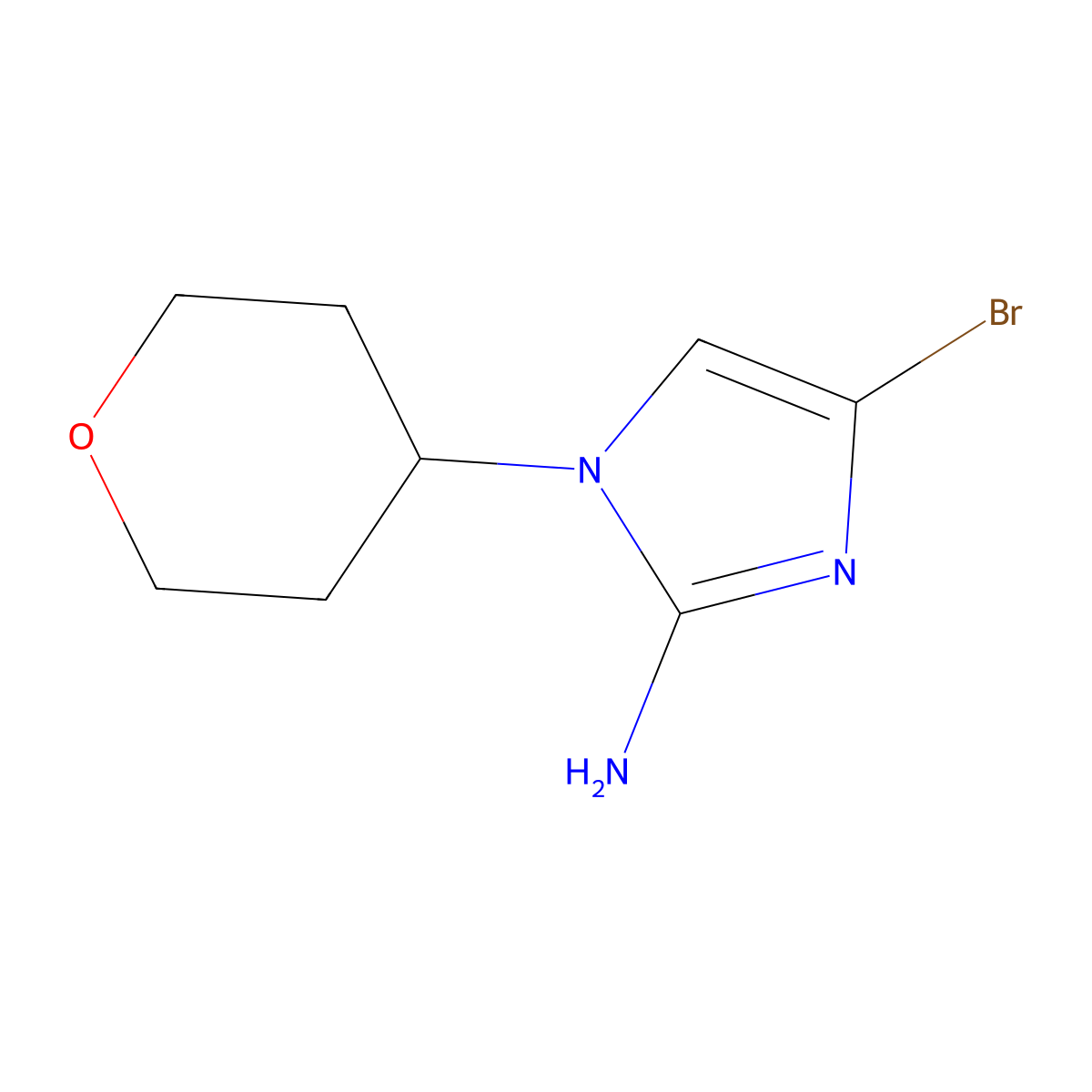 4-bromo-1-(tetrahydro-2H-pyran-4-yl)-1H-imidazol-2-amine molecular structure, CAS 2294946-55-5