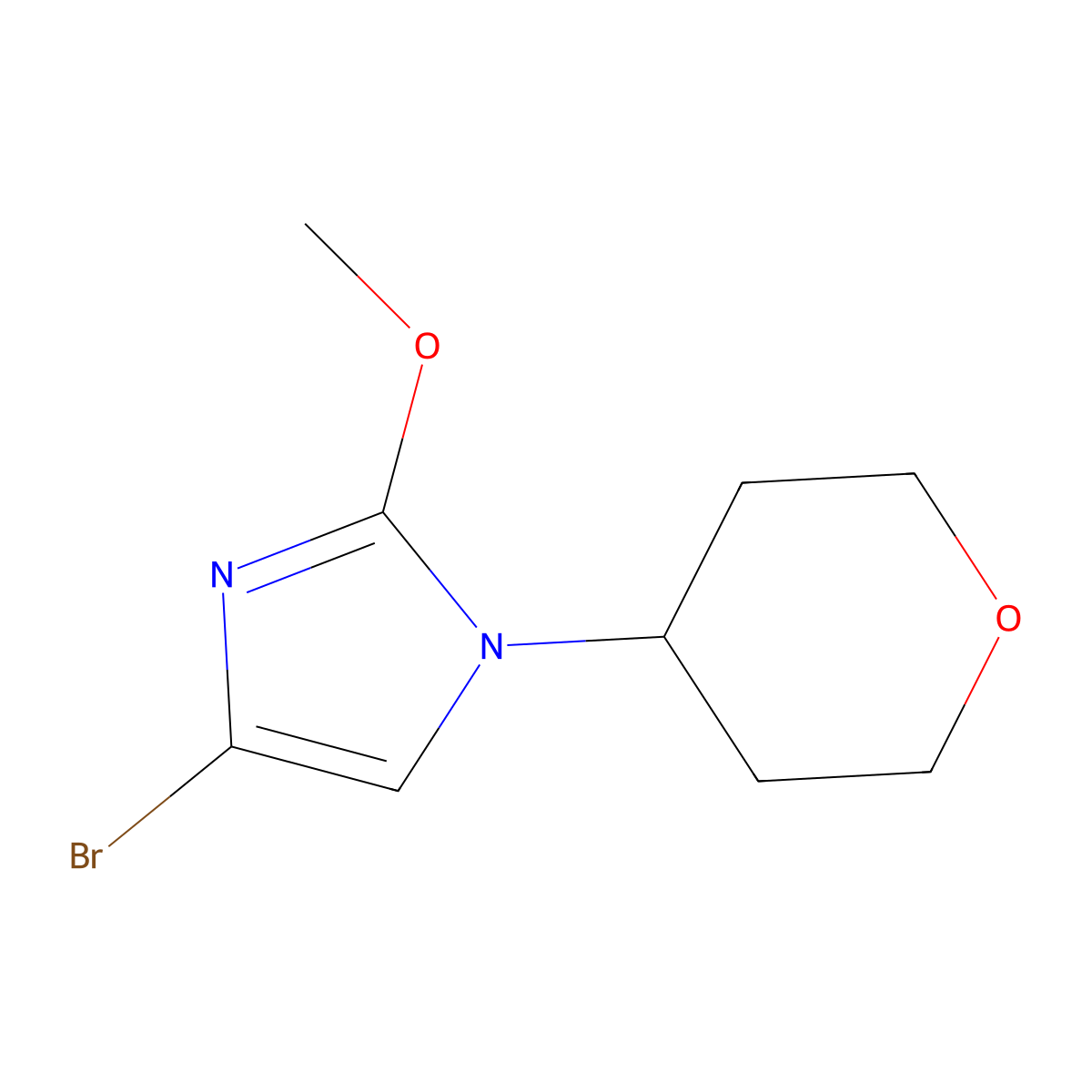 4-bromo-2-methoxy-1-(tetrahydro-2H-pyran-4-yl)-1H-imidazole molecular structure, CAS 2294947-15-0