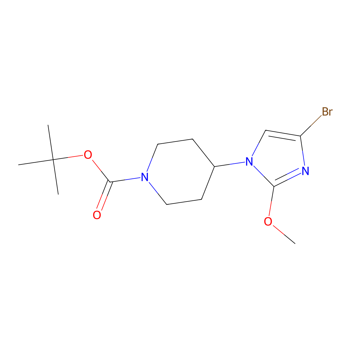 tert-butyl 4-(4-bromo-2-methoxy-1H-imidazol-1-yl)piperidine-1-carboxylate molecular structure, CAS 2294947-17-2