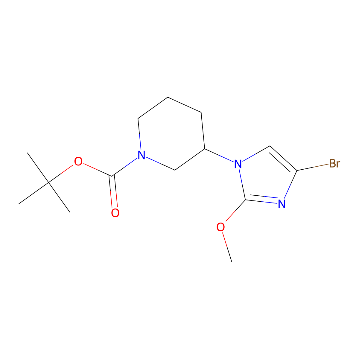tert-butyl 3-(4-bromo-2-methoxy-1H-imidazol-1-yl)piperidine-1-carboxylate molecular structure, CAS 2294947-19-4
