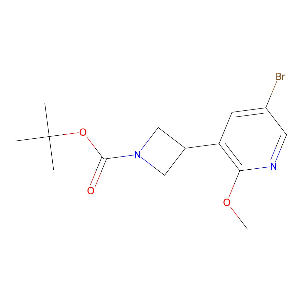 Tert-butyl 3-(5-bromo-2-methoxypyridin-3-yl)azetidine-1-carboxylate molecular structure, CAS 2294947-20-7