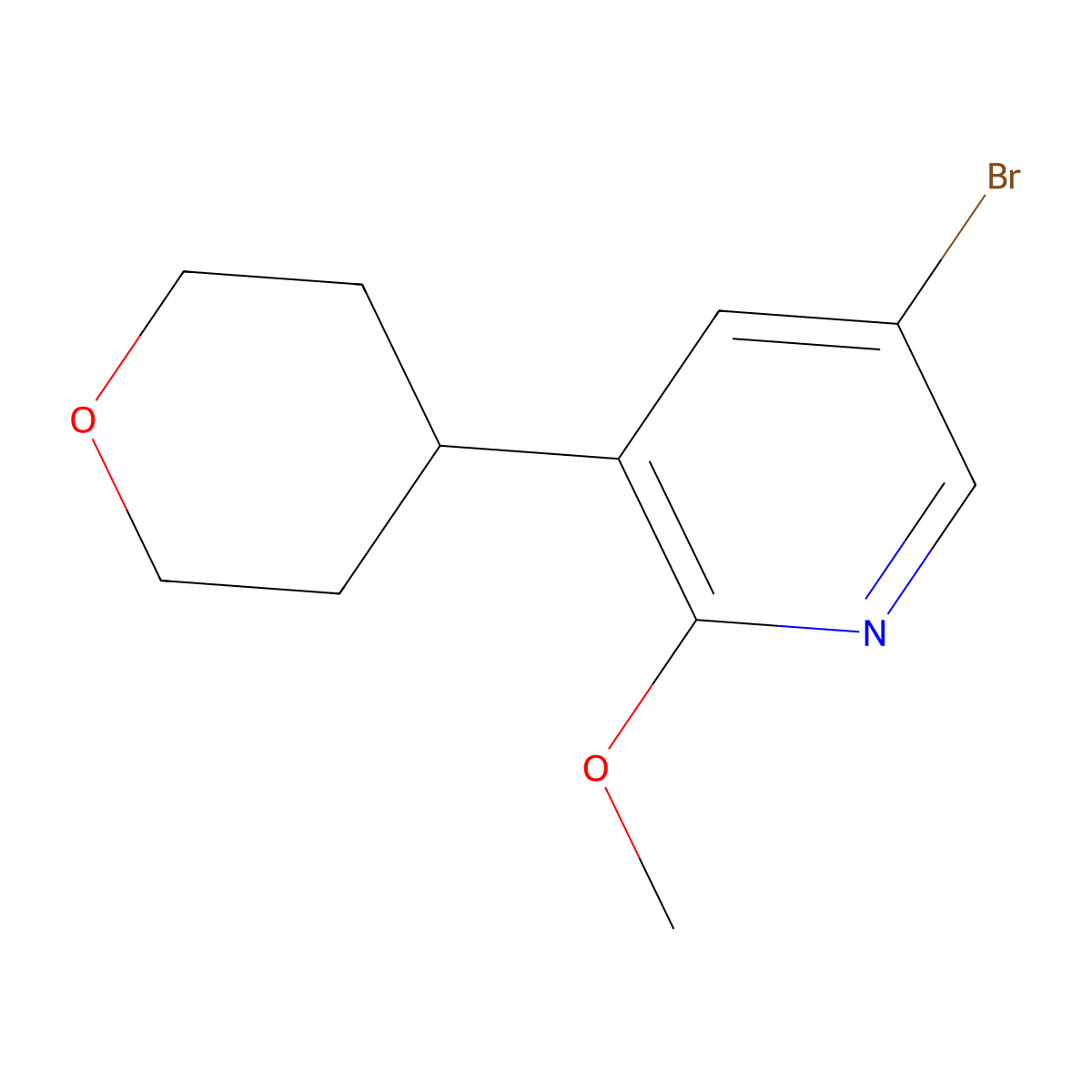 5-bromo-2-methoxy-3-(tetrahydro-2H-pyran-4-yl)pyridine molecular structure, CAS 2294947-23-0
