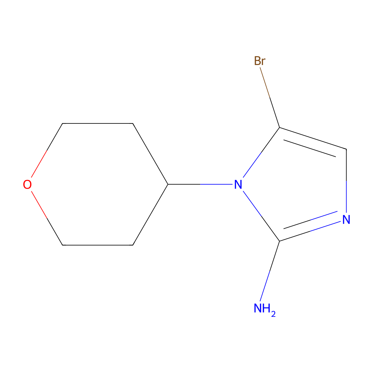 5-bromo-1-(tetrahydro-2H-pyran-4-yl)-1H-imidazol-2-amine molecular structure, CAS 2294947-25-2