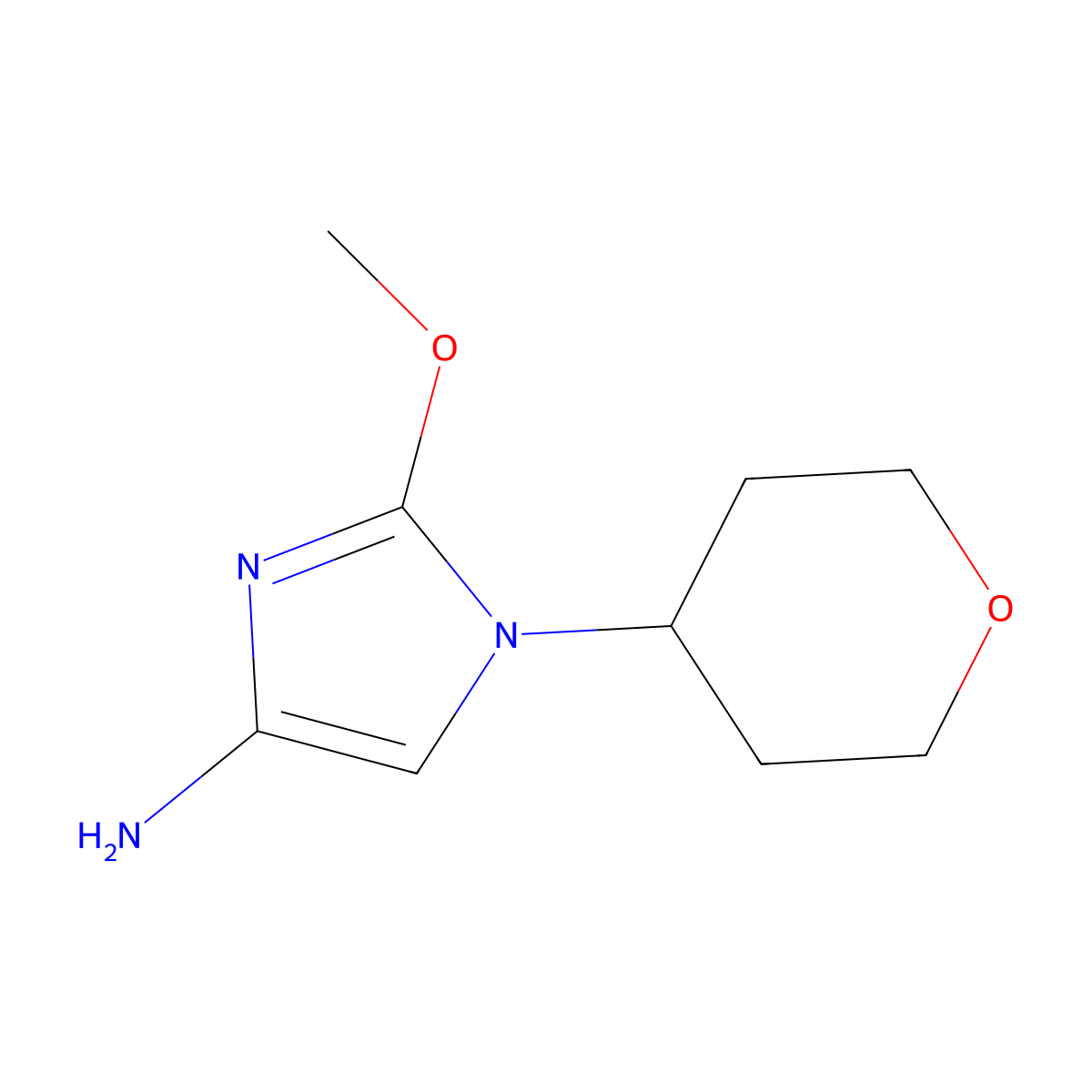 2-methoxy-1-(tetrahydro-2H-pyran-4-yl)-1H-imidazol-4-amine molecular structure, CAS 2294947-83-2