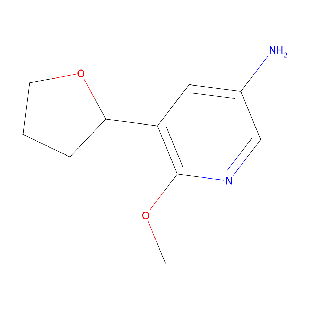 6-Methoxy-5-(tetrahydrofuran-2-yl)pyridin-3-amine molecular structure, CAS 2294947-94-5