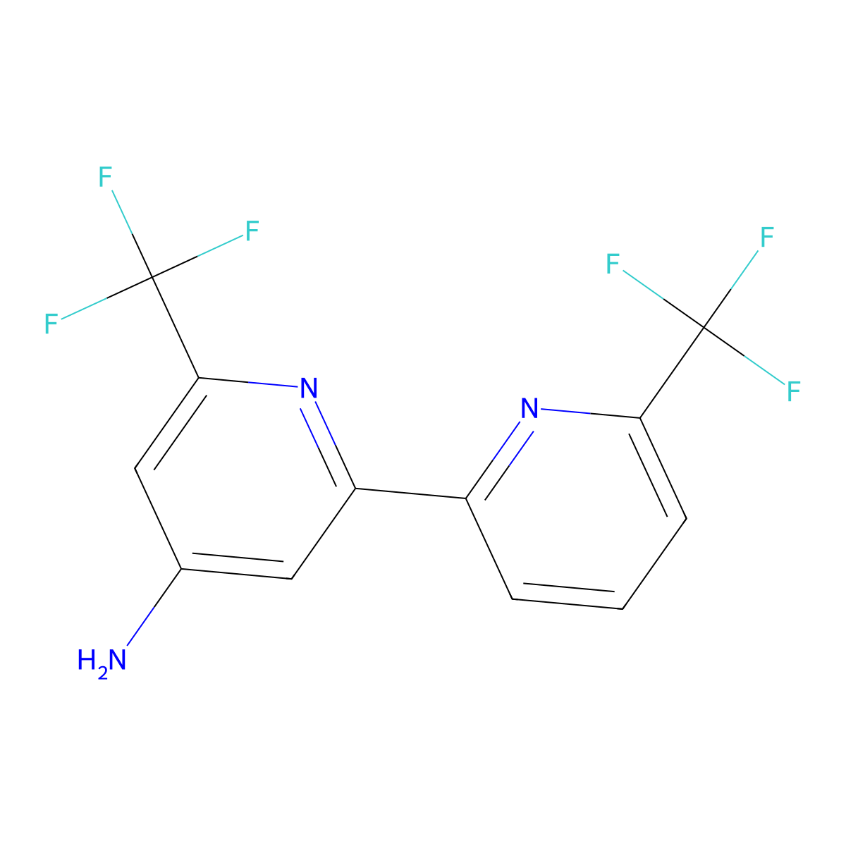 6,6'-Bis(trifluoromethyl)-[2,2'-bipyridin]-4-amine molecular structure, CAS 2294947-95-6