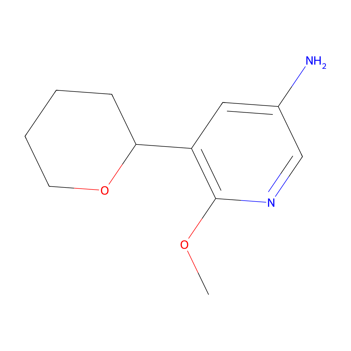 6-methoxy-5-(tetrahydro-2H-pyran-2-yl)pyridin-3-amine molecular structure, CAS 2294948-07-3