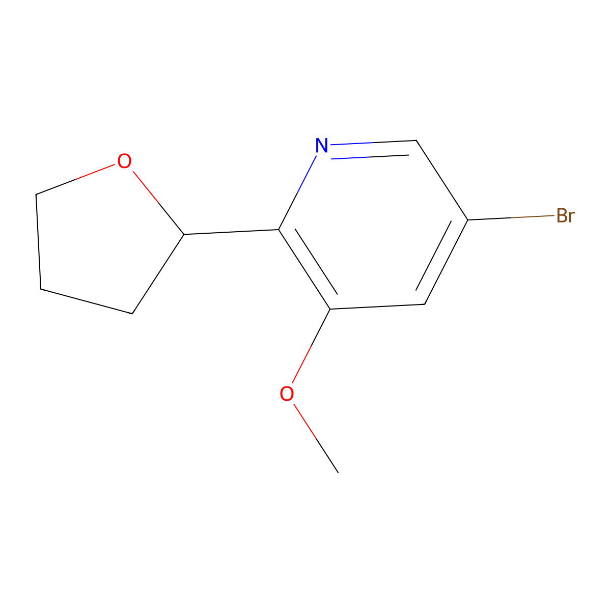 5-Bromo-3-methoxy-2-(tetrahydrofuran-2-yl)pyridine molecular structure, CAS 2294948-22-2