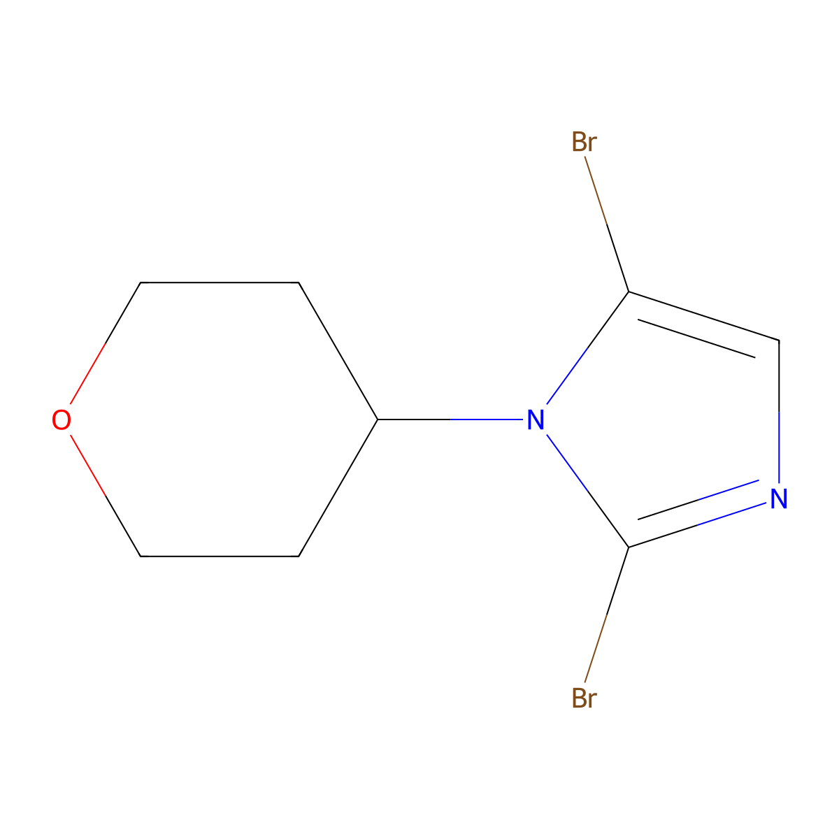 2,5-dibromo-1-(tetrahydro-2H-pyran-4-yl)-1H-imidazole molecular structure, CAS 2294948-43-7
