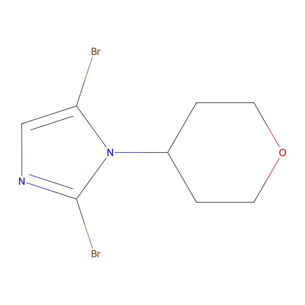 2,5-dibromo-1-(tetrahydro-2H-pyran-4-yl)-1H-imidazole molecular structure, CAS 2294948-43-7
