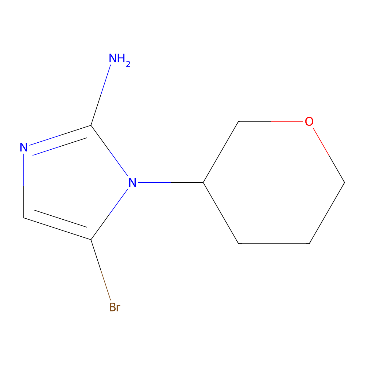 5-bromo-1-(tetrahydro-2H-pyran-3-yl)-1H-imidazol-2-amine molecular structure, CAS 2294949-13-4