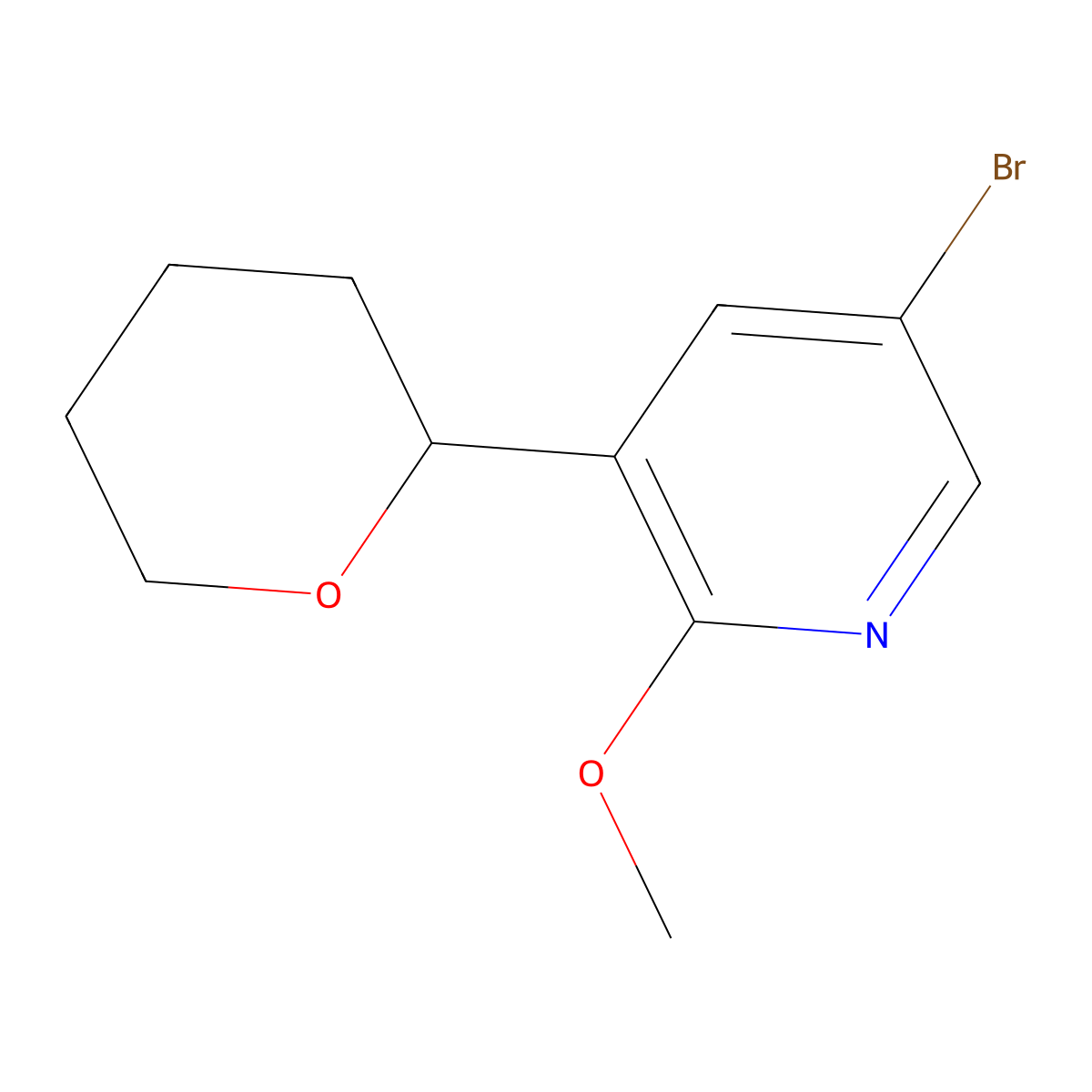5-bromo-2-methoxy-3-(tetrahydro-2H-pyran-2-yl)pyridine molecular structure, CAS 2294949-74-7