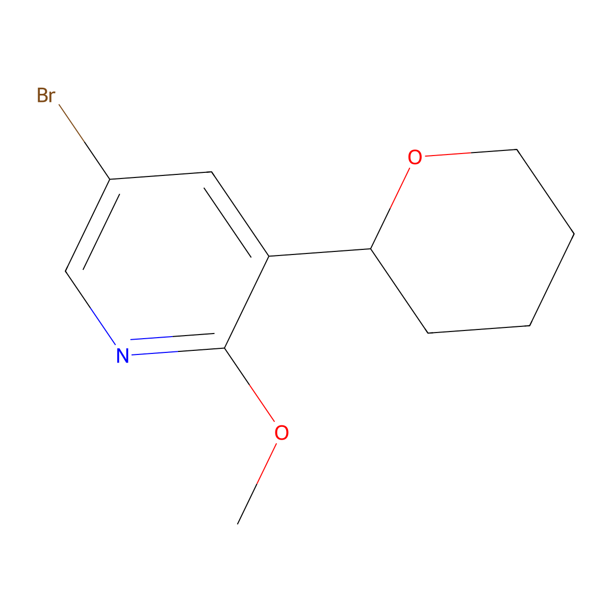 5-bromo-2-methoxy-3-(tetrahydro-2H-pyran-2-yl)pyridine molecular structure, CAS 2294949-74-7